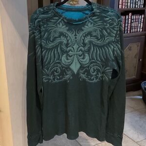 Affliction Shirt Mens XL Long Sleeve Thermal Graphic Vintage Dark Blue Green